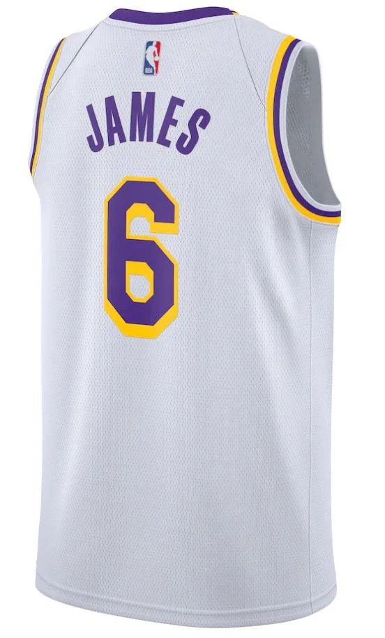 Regata Los Angeles Lakers LeBron James 21/22 Nº6 - Torcedor - Masculina - Branco, Roxo e Amarelo