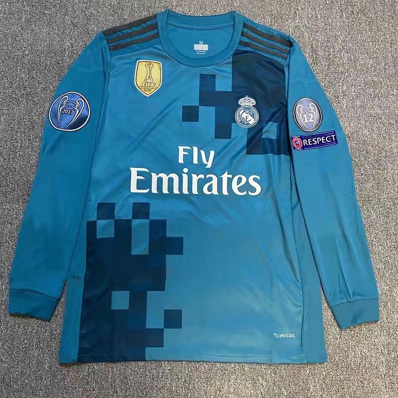 Camisa Real Madrid Retro 17/18 Manga Longa PATCHS  - Adidas Torcedor Masculina Azul