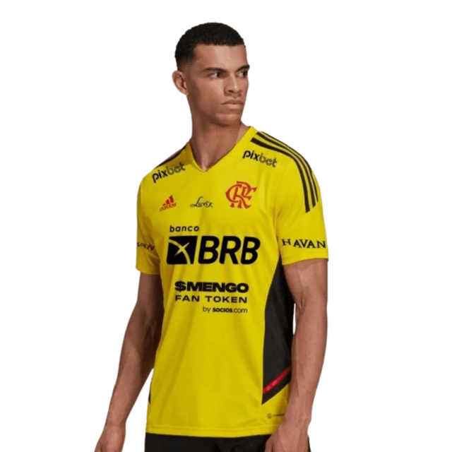 Camisa Flamengo Treino 22/23 Com todos Patrocínios - Adidas Torcedor Masculina - Amarelo