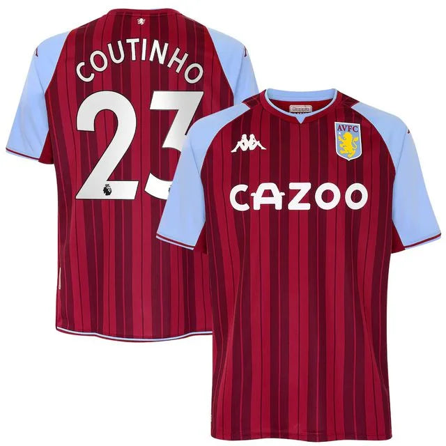 Camisa Aston Villa 21/22 - Kappa Torcedor Masculina Personalizada Coutinho Nº23